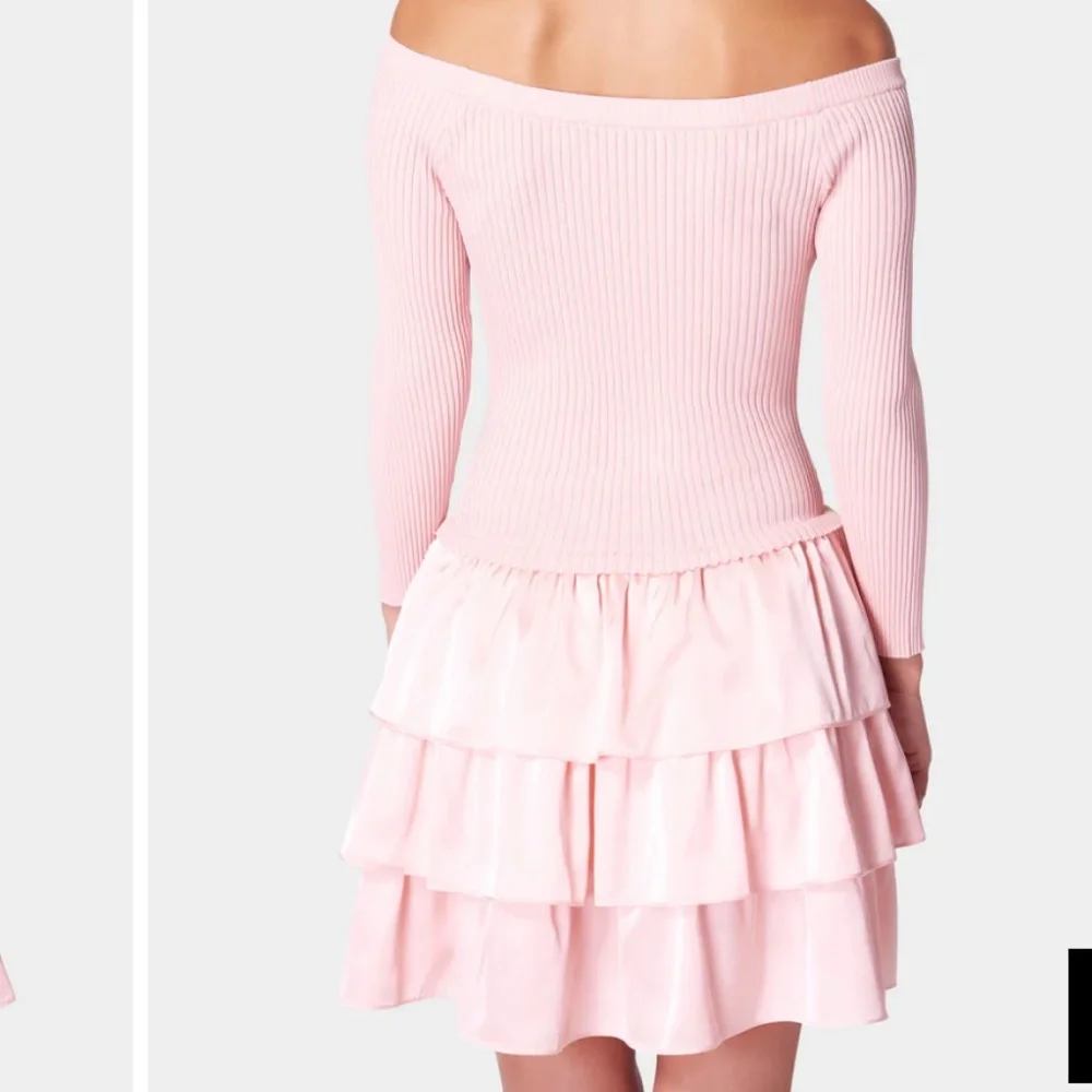 Bebe Off The Shoulder Ribbed Top Tiered Skirt Rose Dress Size L - Picture 2 of 12